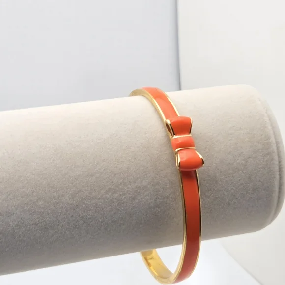 Kate Spade New York Skinny Mini Bow Enamel Bangle - Gold & Coral/Orange - Picture 14 of 14